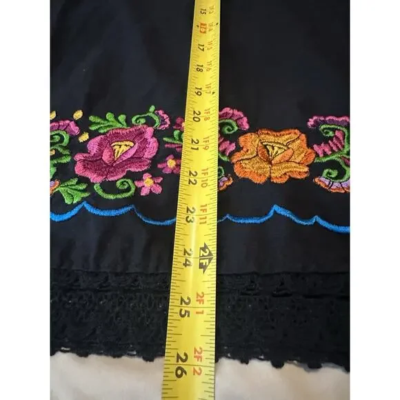 Handmade Mexican Floral Embroidered Top With Tie Back XL - Picture 5 of 7